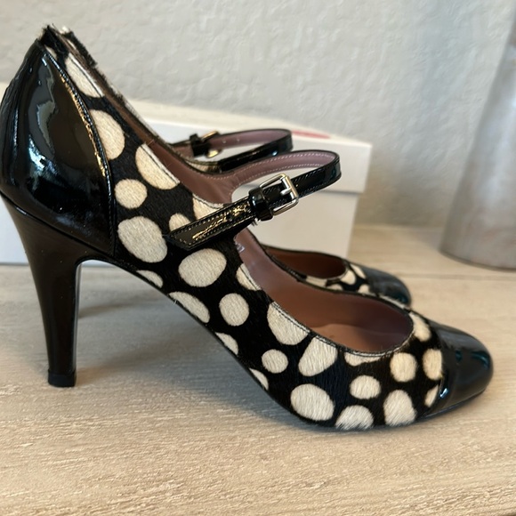 BODEN Patent Leather Heels Dalmatian print Calf Hair Black White Size 40 - Picture 2 of 14